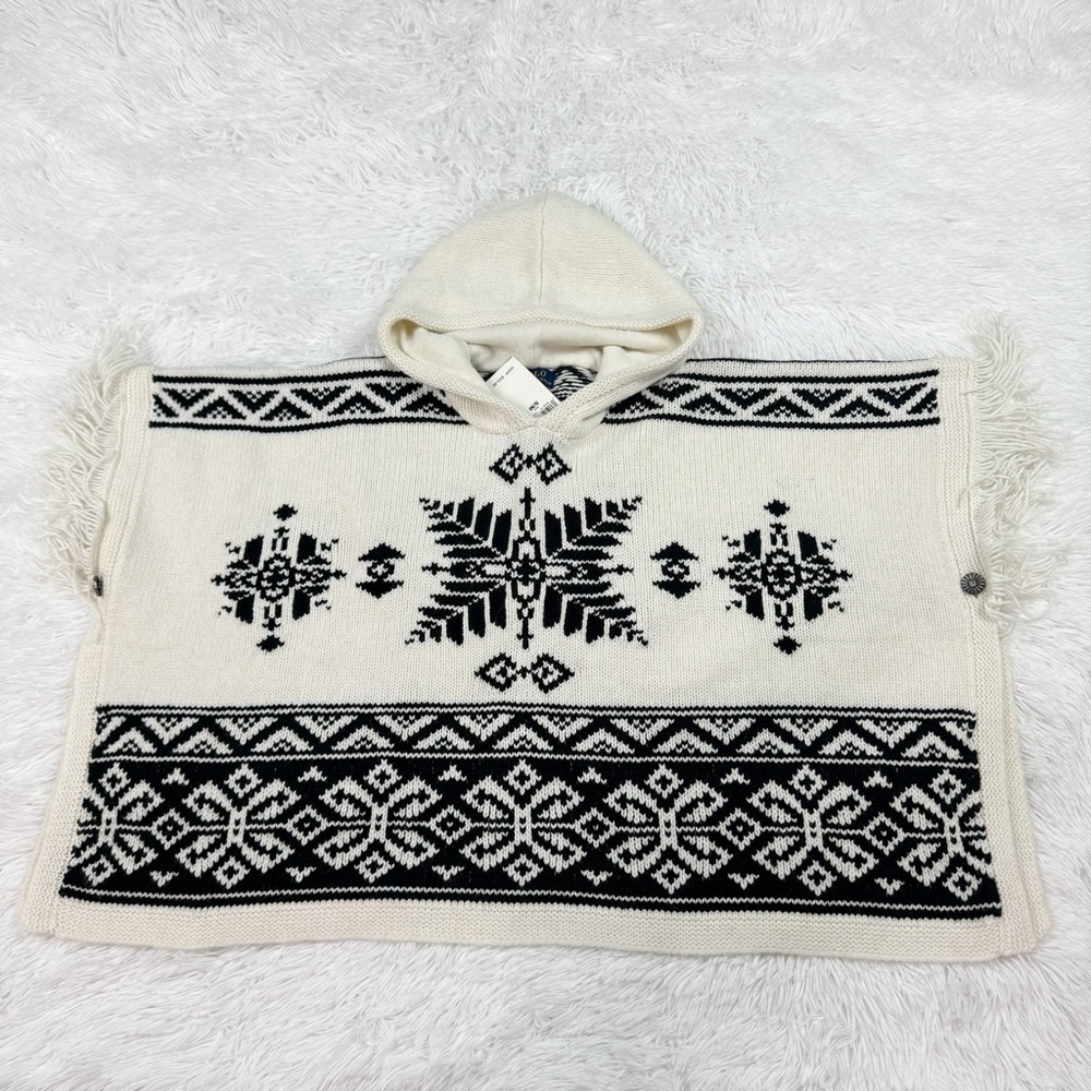 Polo Ralph Lauren girl’s hooded bohomien print sweater poncho alpaca wool blend - Picture 3 of 12